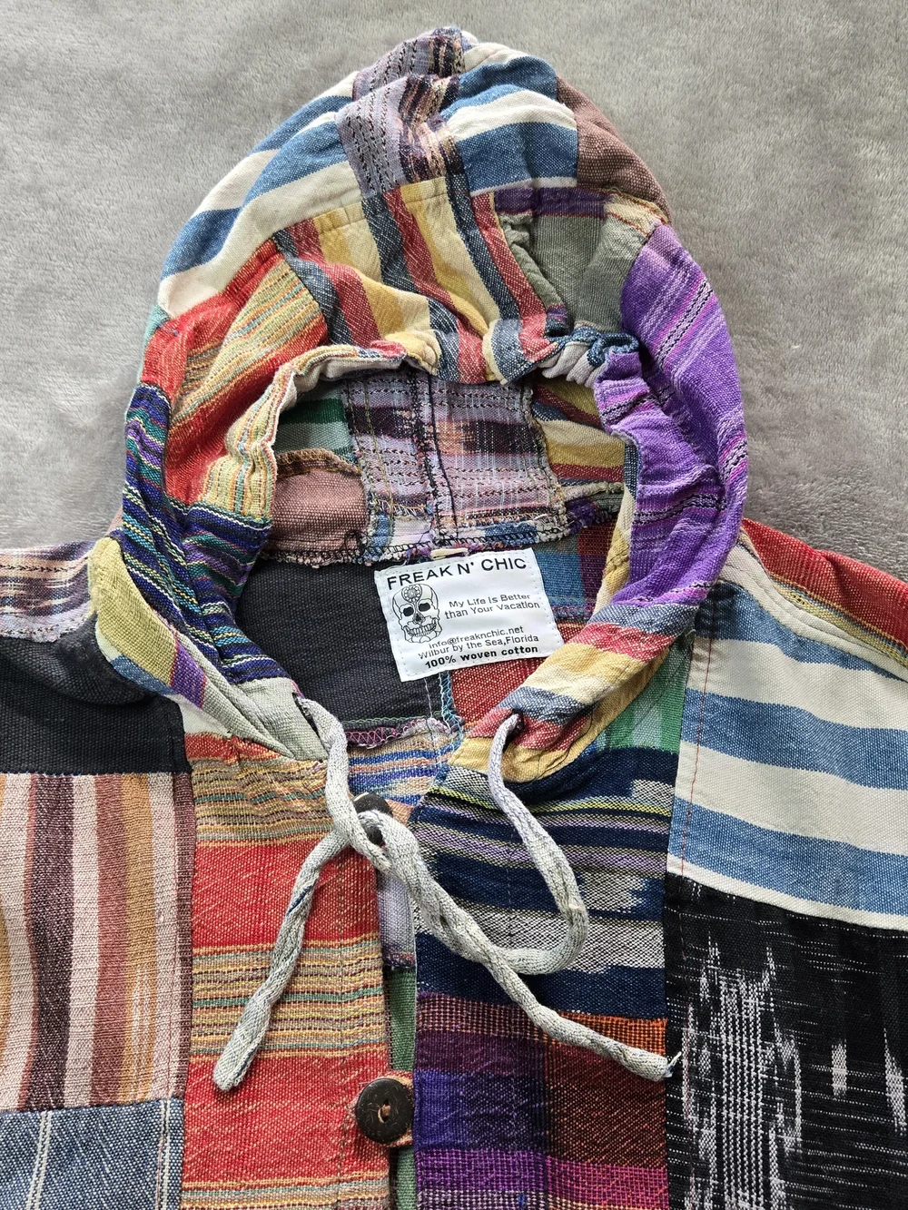 Patchwork Hooded Button Front Vest - Multicolor